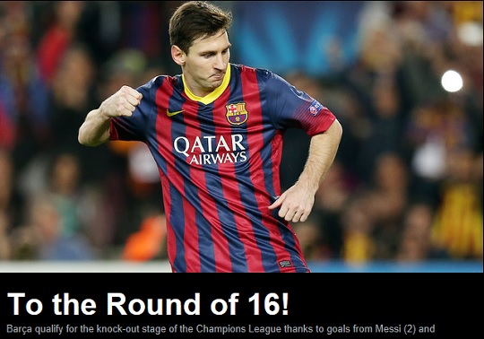 AC밀란을 상대로 멀티 골을 넣은 바르셀로나 공격수 리오넬 메시. / 바르셀로나 홈페이지 캡처