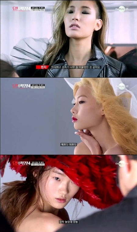 7일 방송된 케이블채널 온스타일 '도전! 수퍼모델 코리아4'의 톱3 참가자들이 마지막 미션에 도전하고 있다./케이블채널 온스타일 '도전! 수퍼모델 코리아4' 방송 화면 캡처