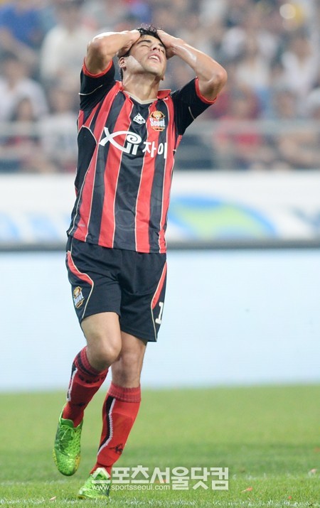 마우리시오 몰리나가 24일 오후 서울월드컵경기장에서 열린 현대오일뱅크 K리그 클래식 2013 37라운드 부산과 홈경기에서 경기 시작 2분 만에 의식을 잃고 쓰러졌다. / 더팩트 DB