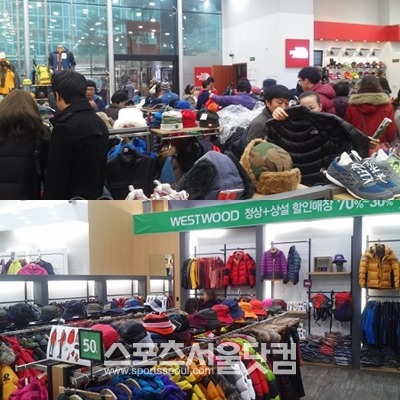 24일 서울 가산동 마리오아울렛 안에 있는 아웃도어 상설 할인 매장에 많은 소비자가 몰렸다. 이날 유명 브랜드에 소비자들의 관심이 집중되고 있었다./신진환 인턴기자