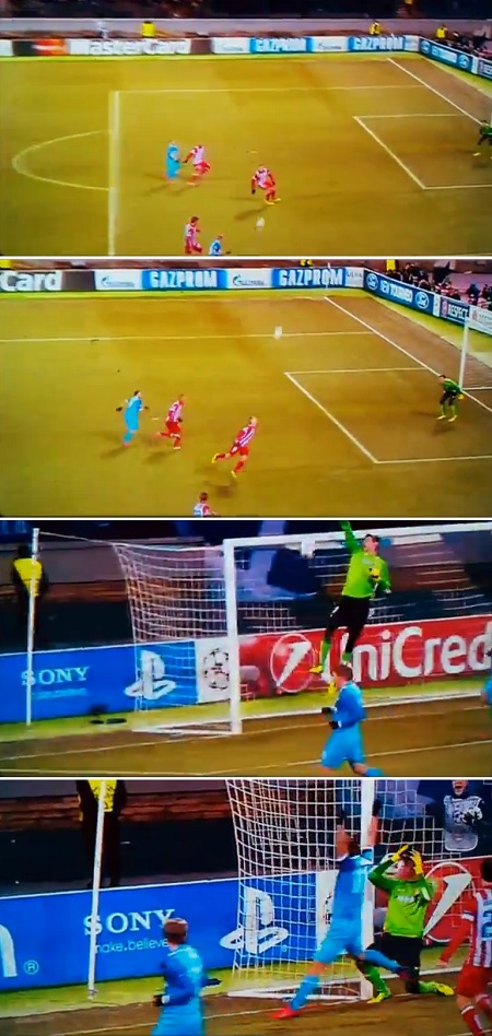 토비 알데르베이럴트가 27일 러시아 상트페테르부르크 페트로프스키경기장에서 열린 2013~2014시즌 UEFA 챔피언스리그 조별 리그 G조 5차전 제니트 상트 페테르부르크와 경기에서 자책골을 터뜨리고 있다. / 유튜브 영상 캡처