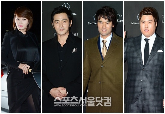 배우 김혜수, 장동건, 전 야구선수 박찬호, LA다저스 소속 류현진 등(왼쪽부터)이 메르세데스-벤츠 더 뉴 S-Class 출시 행사를 찾아 자리를 빛냈다.