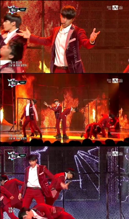 그룹 빅스가 5일 오후 방송된 케이블채널 Mnet 엠카운트다운에서 강렬한 카리스마가 살아있는 저주 인형 무대를 보여주고 있다./케이블채널 Mnet 엠카운트다운 방송 화면 캡처