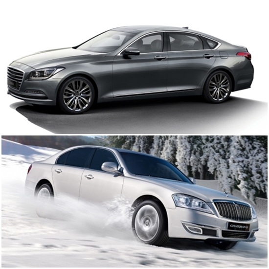 국산 고급 세단 가운데 현대자동차의 신형 제네시스(위쪽)와 쌍용자동차의 체어맨W가 유일하게 사륜 구동 시스템이 적용됐다./현대차, 쌍용차 제공