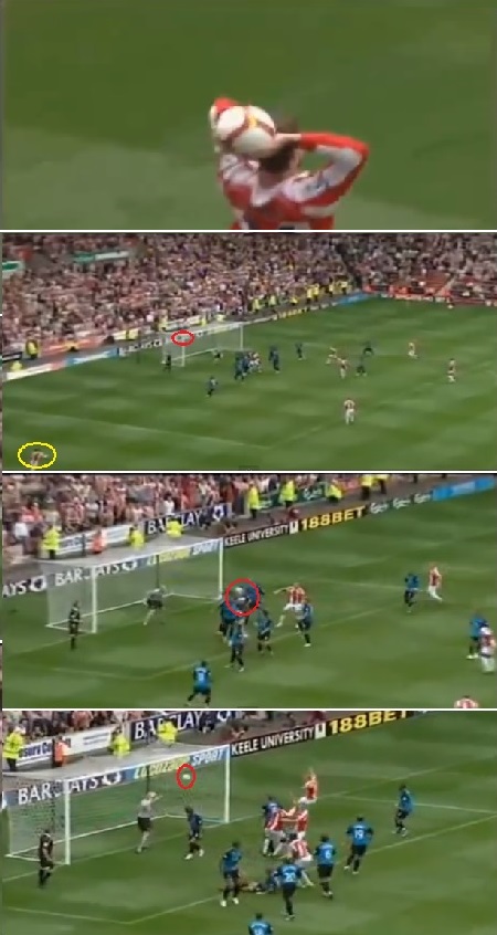 인간 투석기 로리 타랍이 지난 2009~2010시즌 잉글리시 FA컵 4라운드(32강) 잉글랜드 스토크 시티 브리타니아 스타디움에서 열린 아스널과 경기에서 강력한 스로인으로 첫 골을 돕고 있다. / 유튜브 영상 캡처