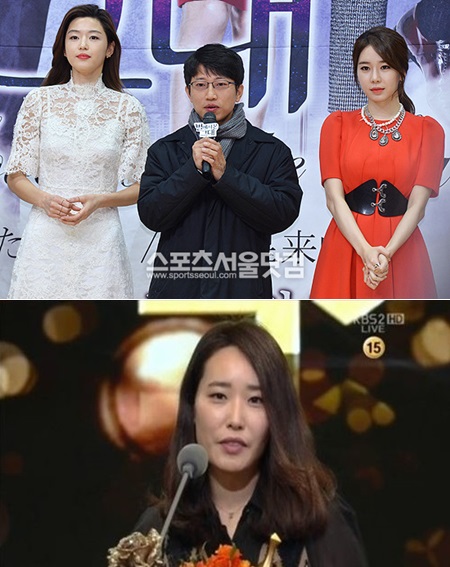 별에서 온 그대는 장태유 PD(사진 위 가운데)와 박지은 작가(아래)의 만남으로 많은 기대를 모으고 있다. / 최진석 기자, 2012 KBS 연기대상 방송 캡처