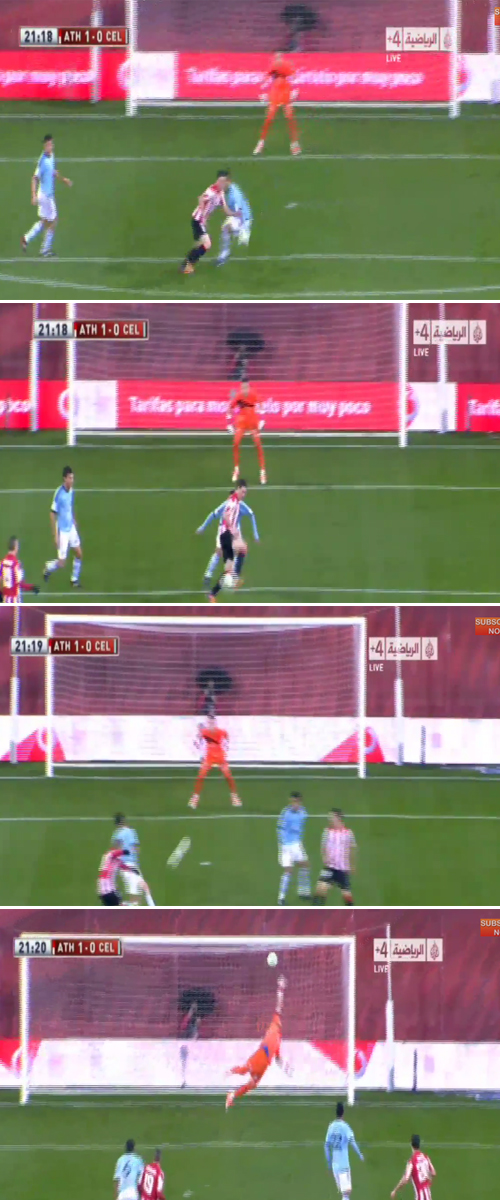 아틀레틱 빌바오 공격형 미드필더 이케르 무니아인이 20일 열린 2013~2014시즌 스페인 코파 델 파이(국왕컵) 32강 2차전 셀타 비고와 홈 경기에서 전반 21분 선제골을 터뜨리고 있다. / 유튜브 영상 캡처