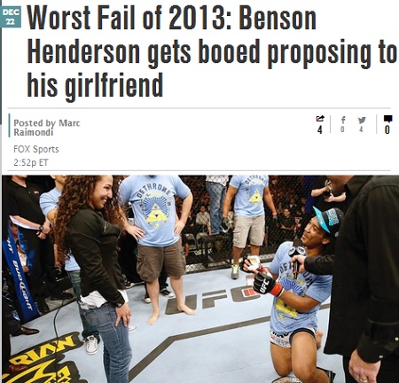 벤 헨더슨의 청혼이 2013 최악의 장면으로 선정됐다고 22일 미국 폭스스포츠가 밝혔다. / 폭스 스포츠 홈페이지 캡처
