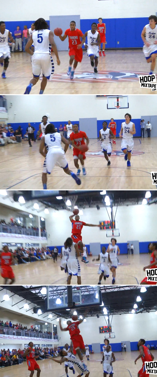 미국의 농구 천재 세븐스 우즈가 미주리주 콜롬비아 SC의 칙필라 클래식 대회에서 슬램 덩크슈팅을 성공하고 있다. / 유튜브 영상 캡처