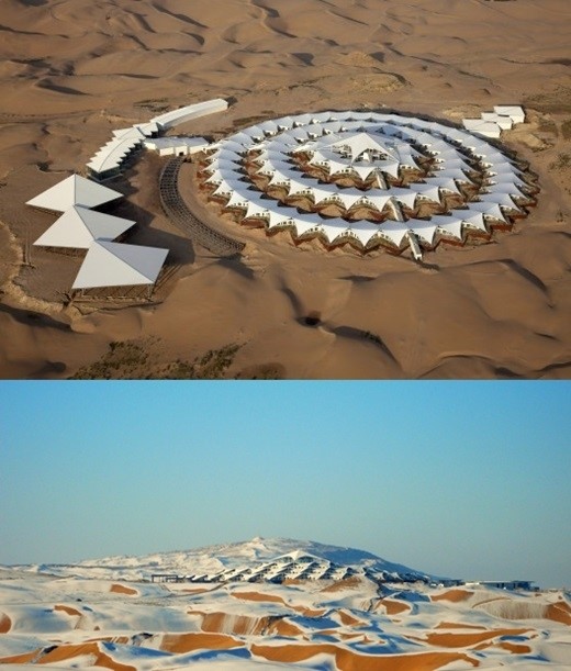 베이징에서 서쪽으로 800km 떨어진 샹사완 사막에 호텔이 지어졌다. /온라인 커뮤니티