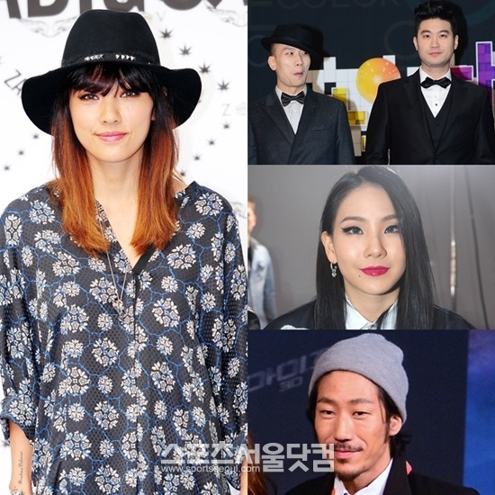 가수 이효리(왼쪽)는 다이나믹듀오, 걸그룹 투애니원의 씨엘, 타이거JK(오른쪽, 맨 위부터)와 지상파 3사 연말 가요 시상식 무대에 오른다./더팩트 DB, 최진석·남윤호 기자