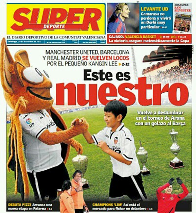 발렌시아 유소년 팀의 이강인이 스페인 지역지 수페르데포르테의 1면을 장식해 큰 주목을 받았다. / 수페르데포르테 캡처