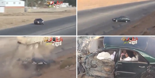 최근 동영상 전문사이트 유튜브에 미친 아랍 드리프트라는 제목의 영상이 올라왔다. 이 영상에는 드리프트를 하는 승용차와 반대편에서 오는 대형 트럭이 부딪치는 아찔한 내용이 담겨있다./유튜브 영상 캡처