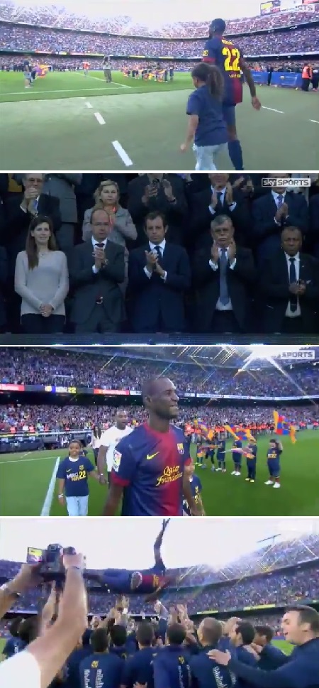 에릭 아비달이 지난해 4월 15일 스페인 라 로마레다 스타디움에서 열린 2012~2013시즌 스페인 프리메라리가 31라운드 레알 사라고사와 원정 경기에서 약 14개월 만에 그라운드에 복귀하고 있다. / 유튜브 영상 캡처