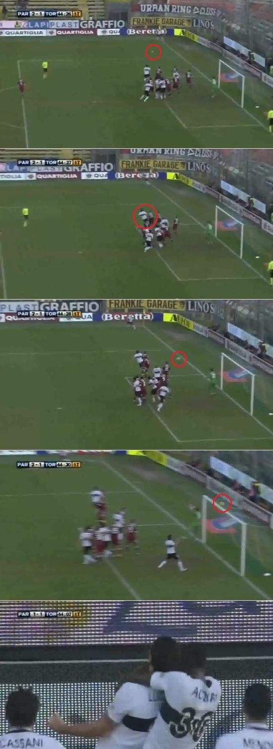 파르마의 수비수 알레산드로 루카렐리가 환상적인 백힐 슈팅으로 결승골을 터뜨려 눈길을 끌고 있다. / 유튜브 영상 캡처