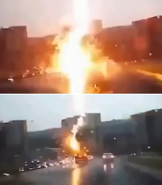 최근 유튜브에 운전 중 벼락 맞은 차라는 제목의 영상이 올라왔다. 이 영상은 주행하는 검은색 차량에 갑자기 벼락이 떨어지는 내용이 담겨있다./유튜브 동영상 캡처