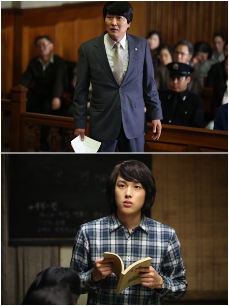 영화 변호인의 성공 요인으로는 송강호(위)와 임시완의 연기력이 손꼽힌다./영화 포스터