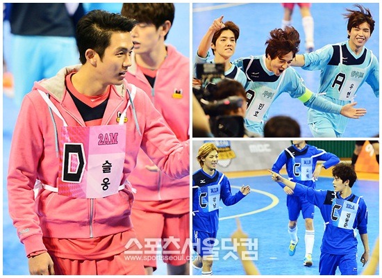 13일 오전부터 열린 MBC 아이돌스타 육상 양궁 풋살 컬링 선수권대회 풋살 경기에서 여러 아이돌들이 몸을 사리지 않으며 경기에 임하고 있다./배정한 기자