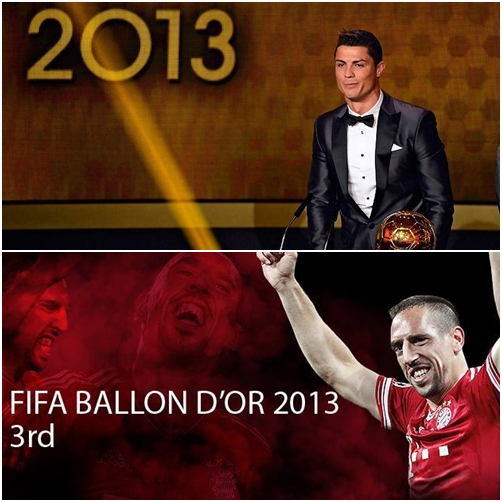 크리스티아누 호날두(위)가 프랭크 리베리를 누르고 2013 FIFA 발롱도르의 주인공이 됐다. / 레알마드리드, 바이에른 뮌헨 페이스북