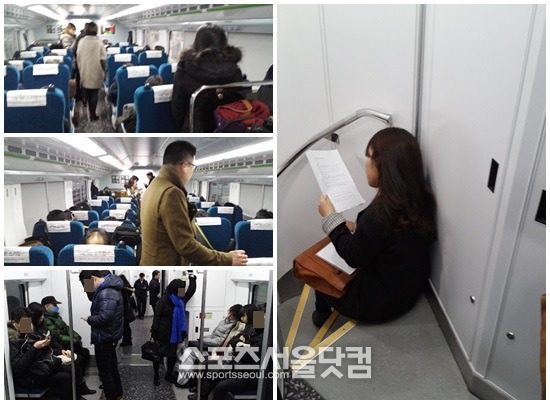 16일 오전 7시30분 춘천발 용산행 ITX청춘 4·5호차에는 많은 승객이 탑승해 서서 가거나 통로에 앉은 경우도 있었다. 한 정기권 이용자는 코레일이 꾸준히 ITX를 이용하는 정기권 이용자들에게 오히려 역차별하고 있다고 불만을 토로했다./춘천=신진환 인턴기자