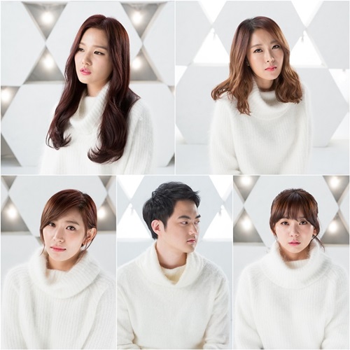 승아 미성 주비 장현 코타(왼쪽 위부터 시계방향)로 이뤄진 써니힐이 장현의 제대 후 다시 5인조 혼성그룹으로 컴백한다. / 로엔트리 제공