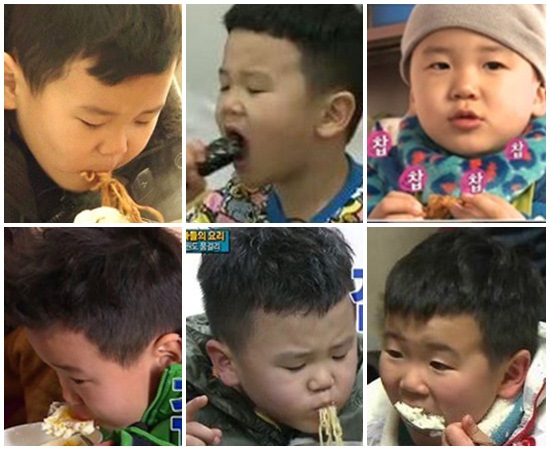 윤후의 다양한 먹방(먹는 방송)들이 온라인에서 여러 영상으로 제작돼 큰 인기를 얻고 있다./MBC 일밤-아빠 어디가 방송 캡처