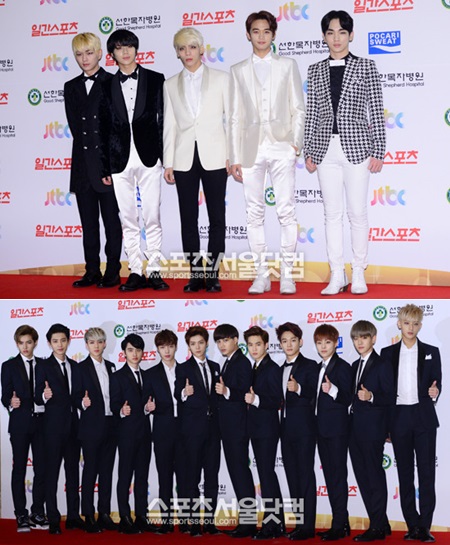 샤이니(위)와 엑소가 제23회 서울가요대상에서 대상을 놓고 맞붙는다. / 남윤호 기자