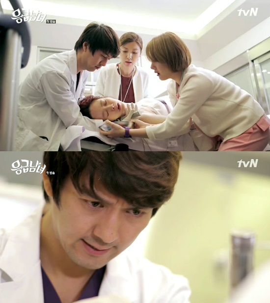 이필모(아래)가 응급의학과 치프 국천수로 분해 의학드라마만의 긴장감을 불어넣고 있다./tvN 응급남녀 방송 캡처
