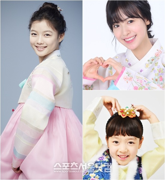 세뱃돈 주세요. 뿌잉뿌잉! 2014년, 설을 맞이해 스크린과 브라운관을 넘나들며 종횡무진으로 활동하고 있는 아역 삼총사 김유정 지우 강지우(왼쪽부터 시계방향)가 <더팩트>독자들을 위해 고운 한복을 차려 입고 새해 인사를 건넸다./배정한-남윤호 기자, 싸이더스 제공