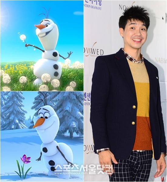 겨울왕국의 귀여운 콘셉트를 담당하고 있는 눈사람 올라프와 닮은꼴로 국내 방송인 박수홍이 지목됐다./영화 겨울왕국스틸, 더팩트DB