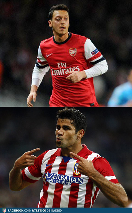 아스널 메수트 외질(위)과 아틀레티코 마드리드 디에고 코스타가 각각 소속팀의 잉글리시 프리미어리그, 스페인 프리메라리가 상승세를 주도하고 있다. / 아스널, 아틀레티코 마드리드 페이스북