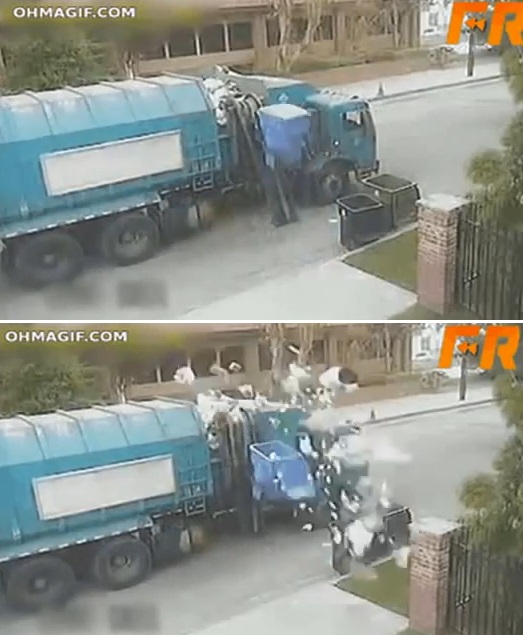 최근 유튜브에 최첨단 쓰레기 수거 차 동영상이 올라왔다. 이 차량은 첨단 설비를 갖췄으나 오히려 일을 더 키워 누리꾼들의 눈길을 끌고 있다./유튜브 영상 캡처