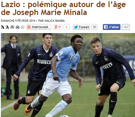 라치오의 조셉 미넬라가 10대라고 믿기 힘든 외모로 눈길을 끌고 있다. / 프랑스 언론 아프릭 홈페이지 캡처