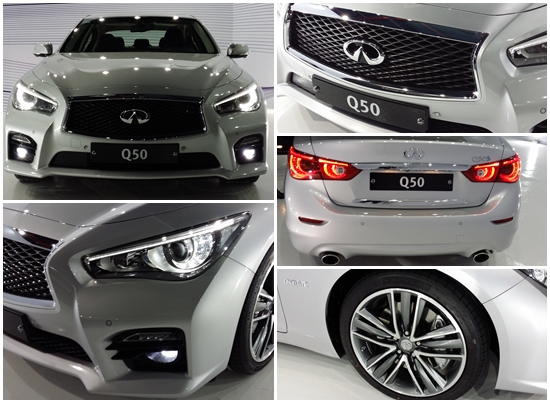 인피니티 Q50은 넓은 전폭과 낮은 전고가 특징인 와이드 앤 로우 스타일을 통해 뛰어난 비율과 스포티한 외관을 완성했다.