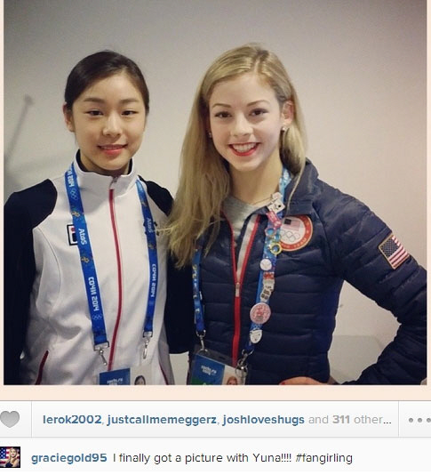 미국 피겨 스케이팅 대표 그레이시 골드(오른쪽)가 김연아와 함께한 인증사진을 공개했다. / 그레이시 골드 SNS