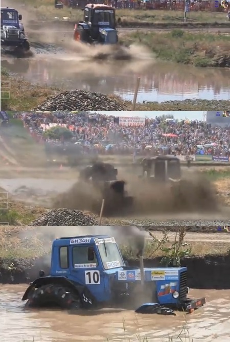 바퀴 굴러갈 땅만 있다면 어디든 달려가는 트랙터들. 이 괴물같은 트랙터들이 경주하는 동영상이 누리꾼의 관심을 끌고 있다. / 유튜브 캡처