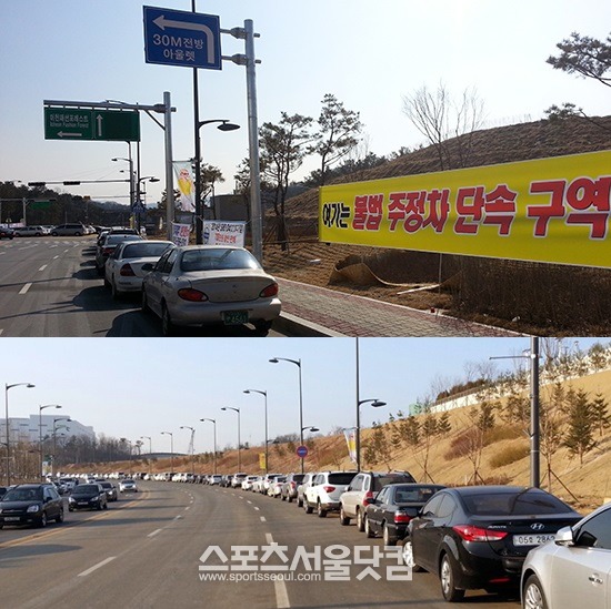 15일 매장에서 약 2km 떨어진 곳까지 롯데 프리미엄 이천 아울렛 진출입로는 전 구간 양쪽 바깥차선에 주차된 차들로 거대한 주차장을 방불케하고 있다.