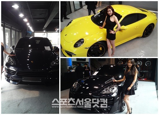 아승모터모티브그룹이 튜닝한 포르쉐 차량을 전시해 놨다. 사진은 포르쉐 카이엔(왼쪽부터 시계방향), 포르쉐 911 카레라 S, 포르쉐 매그넘.