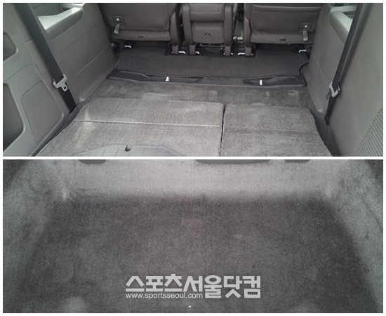 올 뉴 오딧세이의 적재는 충분히 많은 짐을 실을 수 있다. 3열 시트를 젖히지 않아도 충분한 공간(아래)이 나왔지만 3열 시트를 앞으로 젖히면 더 넓은 공간이 나왔으며 2열도 떼었다 붙였다 할 수 있어 큰 짐도 실을 수 있다.