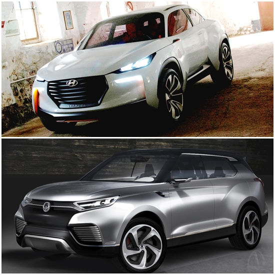 현대자동차와 쌍용자동차는 2014 제네바 모터쇼에서 각각 HED-9(위쪽)과 XLV를 세계 최초로 선보인다./현대자동차, 쌍용자동차 제공