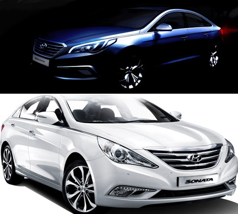 LF소나타(위)가 이달 말 출시 예정인 가운데 YF소나타와 다른 디자인으로 주목 받고 있다. / 현대자동차 제공