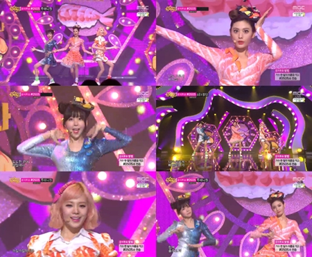 유닛 오렌지캬라멜이 신곡 까탈레나로 컴백했다. /MBC 쇼!음악중심 방송화면 캡처