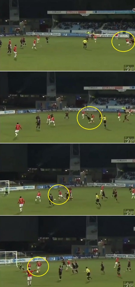 용 PSV 에인트호번의 조수아 브레넷이 18일 에인트호번의 욘라워 스타디움에서 열린 2013~2014시즌 네덜란드 이얼스테 디비지에 31라운드 빌렘II와 홈 경기에서 40m 폭풍 드리블 후 골을 터뜨리고 있다. / 유튜브 영상 캡처