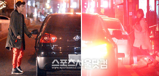 4개월째 뜨겁게 연애하고 있는 닉쿤(왼쪽)과 티파니가 서울 강남 신사동 데이트를 마치고 차에 오르고 있다. /문병희 기자