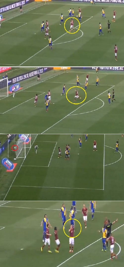 AS 로마의 프란체스코 토티가 2일 이탈리아의 올림피코 스타디움에서 열린 2013~2014시즌 이탈리아 세리에 A 22라운드 파르마 FC와 홈 경기에서 1-0으로 앞선 전반 16분 추가 골을 터뜨리고 있다. / 유튜브 영상 캡처