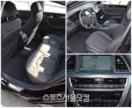 LF쏘나타의 실내는 단순하면서도 실용적이다. 넓은 실내와 깔끔한 센터페시아는 운전자가 만족하기에 충분했다. /신진환 기자