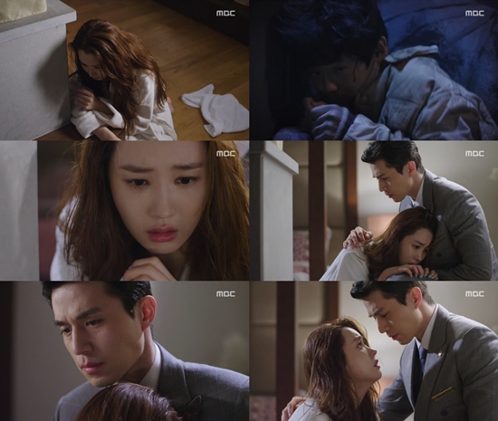 죽은 새의 시체를 보고 놀라 우는 아모네(이다해 분)를 보고 차재완(이동욱 분)은 자신의 불우했던 어린시절을 회상했다./MBC 호텔킹방송 캡처