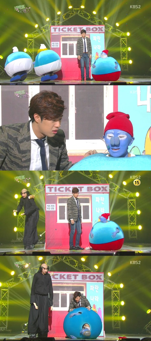 허안나가 KBS2 개그콘서트-대학로 로맨스에서 스머프로 변신했다. / KBS 방송 화면 캡처