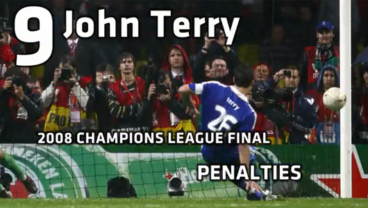 존 테리가 지난 2008년 5월 모스크바에서 열린 2007~2008시즌 유럽축구연맹 챔피언스리그 결승 맨체스터 유나이티드전에서 실축하고 있다. / 유로스포트 캡처