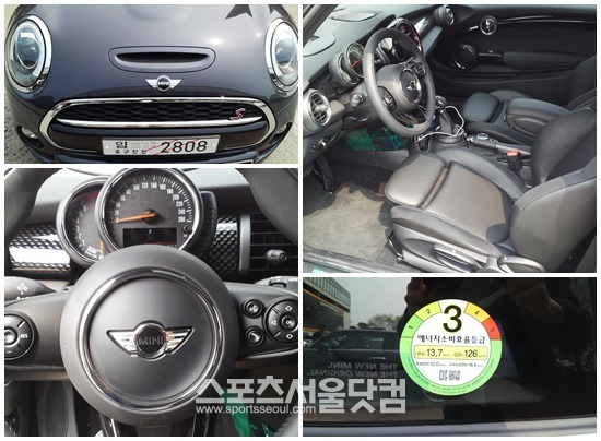 뉴 미니 쿠퍼S는 곤충이 연상되는 독특한 앞모습이 특징이다. 실내는 이전모델보다 더 커졌지만 여전히 좁았다. /신진환 기자